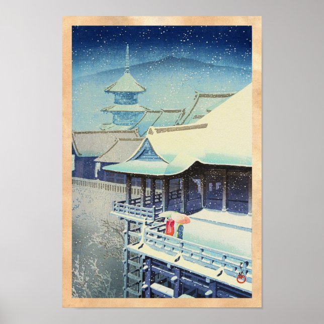 Pôster Neve primavera em Kiyomizu Temple Hasui Kawase han (Frente)
