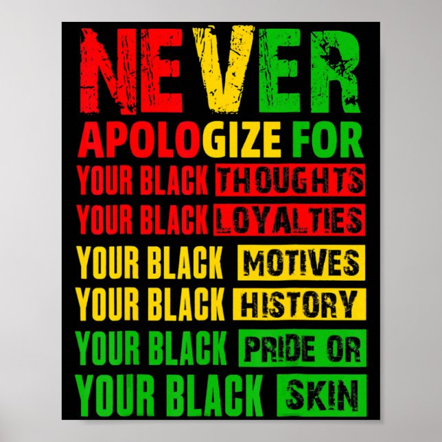 Poster Never Apologize Your Black History Month African A (Frente)