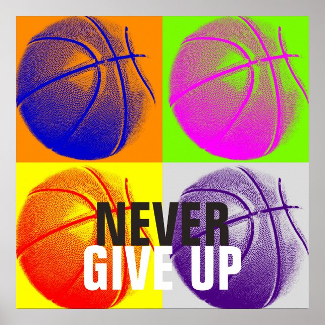 Poster Never Give Up Success Basketball Pop Art Print (Frente)