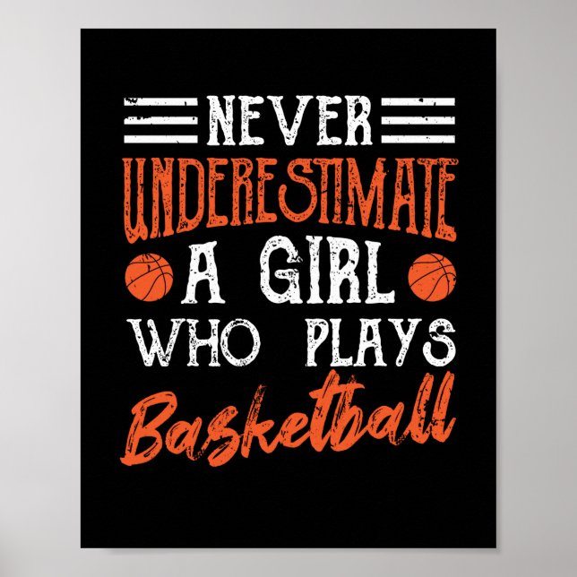 Poster Never underestimate a girl who plays basketball (Frente)