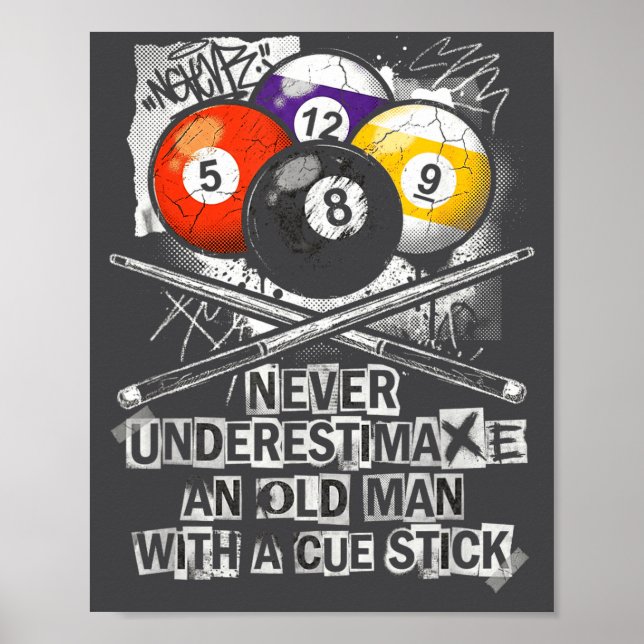 Poster Never Underestimate Old Man With A Cue Stick Billi (Frente)