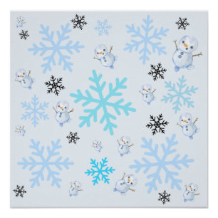 Pôster Neves e flocos de neve em azul claro