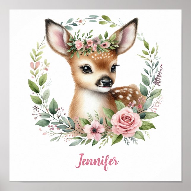 Poster Névoa rosa com coroa floral (Frente)