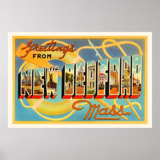 Poster New Bedford Massachusetts MÃE Old Viagem Souvenir (Frente)