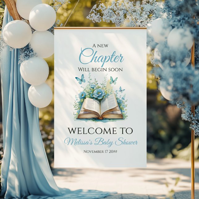 Poster New Chapter Blue Brunch Book Baby Shower Welcome (Criador carregado)