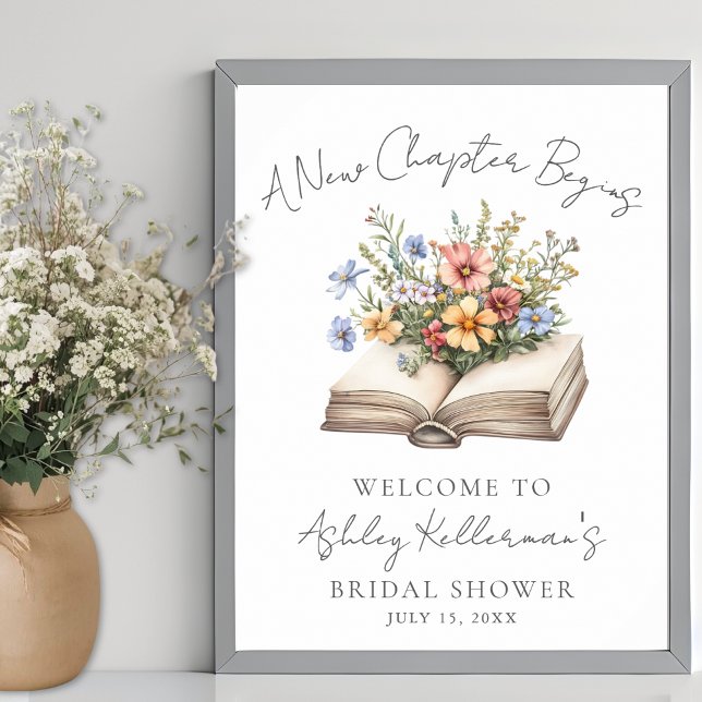 Poster New Chapter Floral Book Bridal Shower Welcome Sign (New Chapter Floral Book Bridal Shower Welcome Sign)