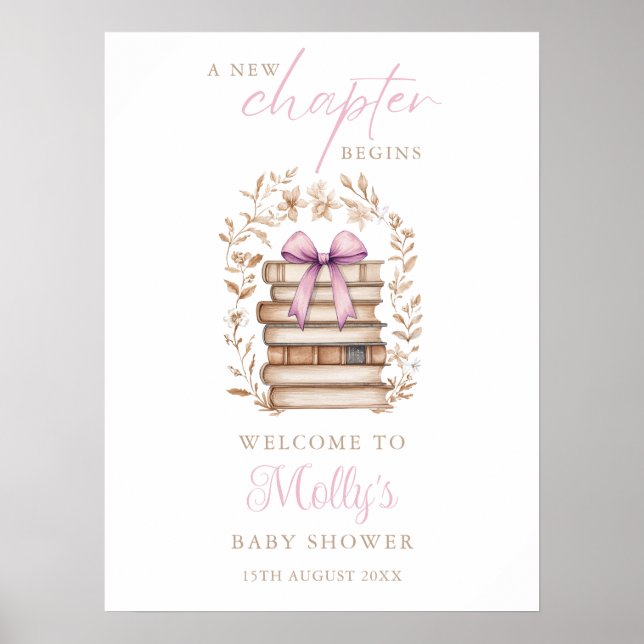 Poster New Chapter Storybook Pink Baby Shower Welcome (Frente)