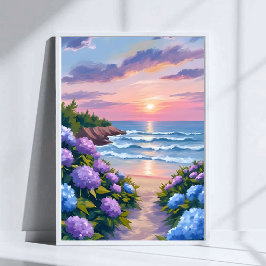 Poster New England Summer | Hydrangea Beach Painting