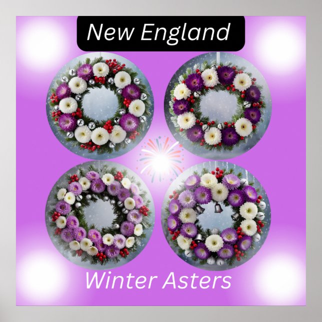 Poster New England Winter Asters Wreath Wall Art (Frente)