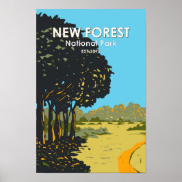 Poster New Forest National Park England Vintage