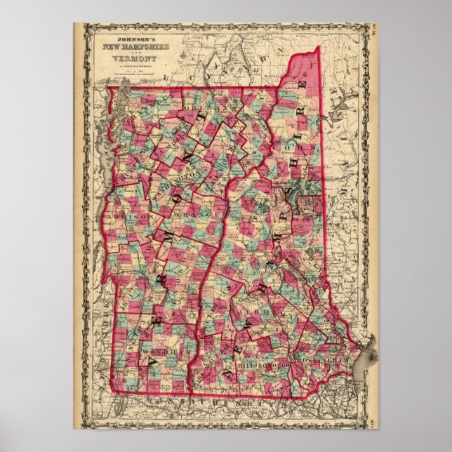 Pôster New Hampshire e Vermont (Frente)