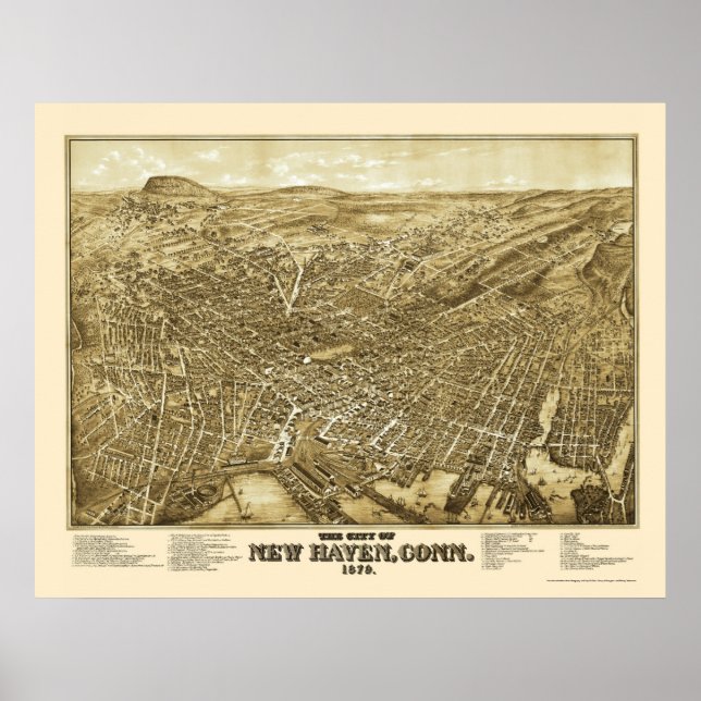 Pôster New Haven, CT Panorâmica Map - 1879 (Frente)