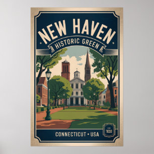 Poster New Haven Green Cartaz Vintage de Connecticut