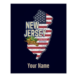 Pôster New Jersey EUA Retro Map USA Souvenir