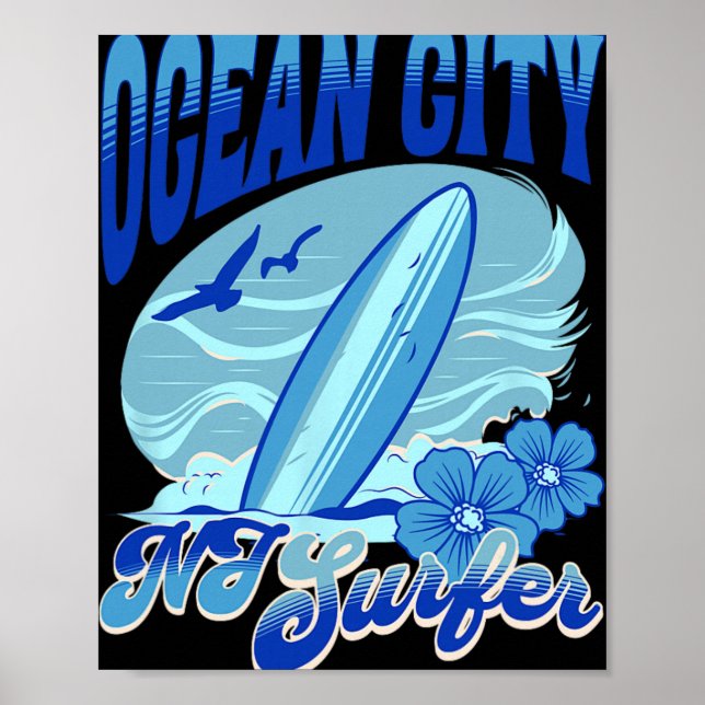 Poster New Jersey Surfer Ocean City Nj Surfing Beach Sand (Frente)