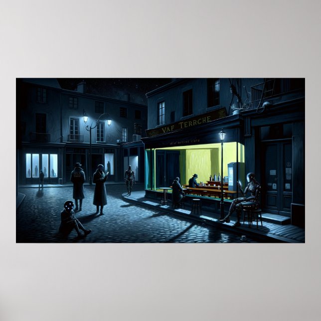 Poster "New Nighthawks em Café Terrace no inverno" (Frente)