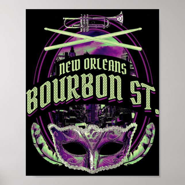 Poster New Orleans Bourbon Street Mardi Gras French Quart (Frente)