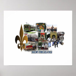 Poster New Orleans Famous Landmarks and Scenes