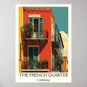 Poster New Orleans French Quarter Vintage Balcony Art