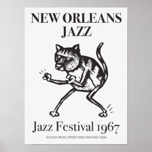 Poster New Orleans Jazz Music Festival Black Cat Vintage