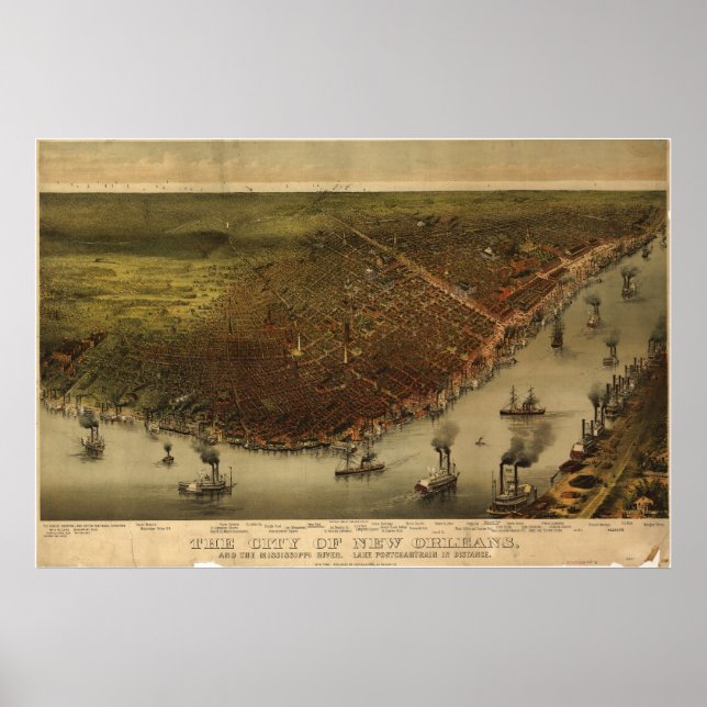 Poster New Orleans Louisiana 1885 Panoramic Map (Frente)