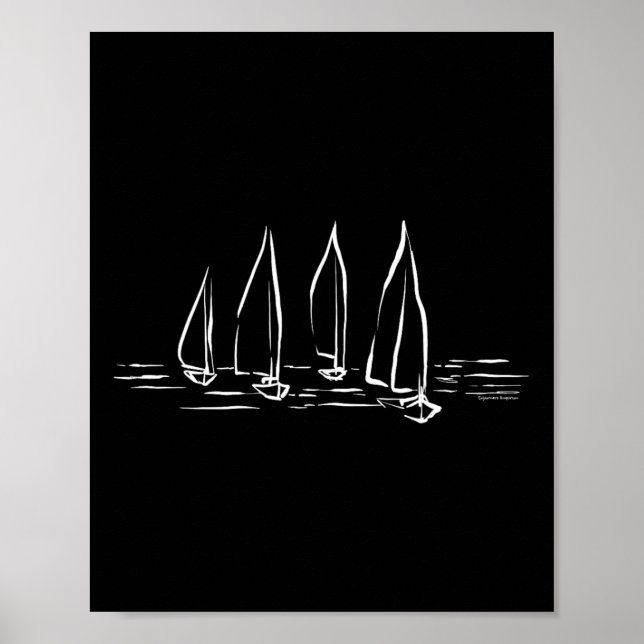 Poster New Sailboats On Open Water Nautical Sailing Boati (Frente)