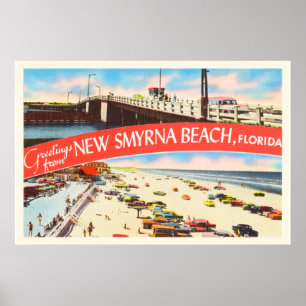 Poster New Smyrna Beach Flórida FL Antiga Viagem Souvenir