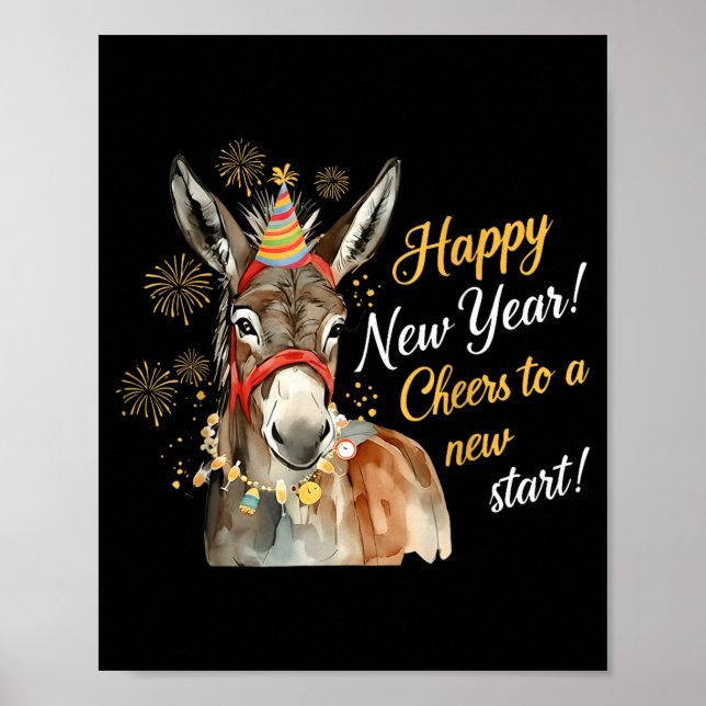 Poster New Year Farm Animal Farmgirl Happy New Year  (Frente)