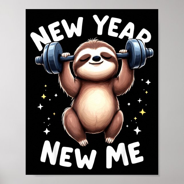 Poster New Year New Me Funny Fitness Workout Gym Sloth We (Frente)