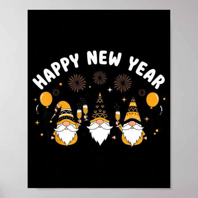 Poster New Year’s Eve Party Happy New Year Gnome Confetti (Frente)