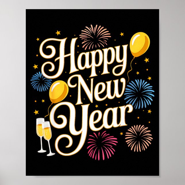 Poster New Years Eve 2026 Party Countdown Fireworks Happy (Frente)