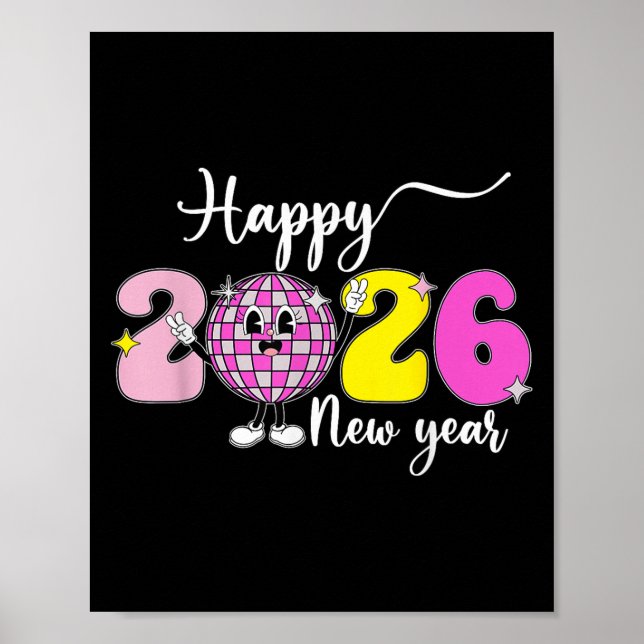 Poster New Years Eve Hello 2026 Happy New Year 2026 Disco (Frente)