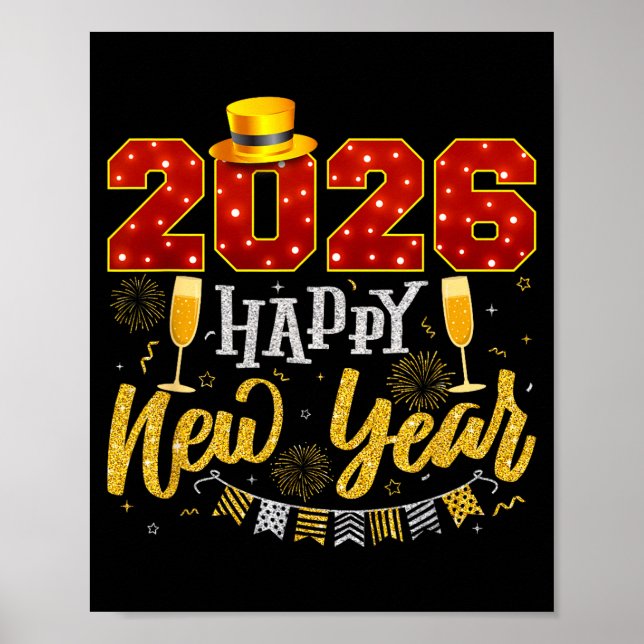 Poster New Years Eve Party 2026 Fireworks Happy New Year  (Frente)