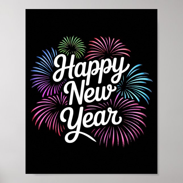 Poster New Years Eve Party Countdown Fireworks Happy New  (Frente)