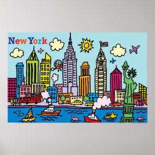 Poster New York Cartoon Sighsee Building