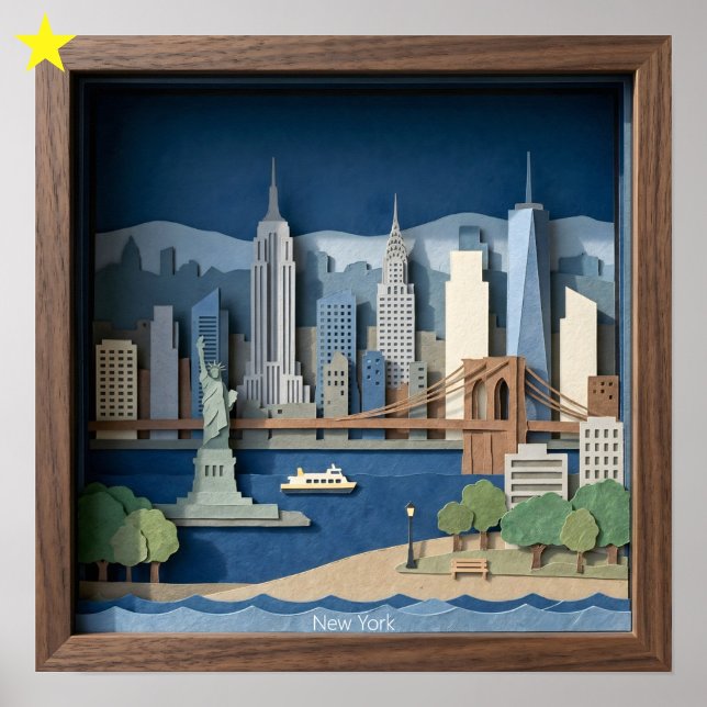 Poster New York City America Layered Paper Art Diorama (Criador carregado)