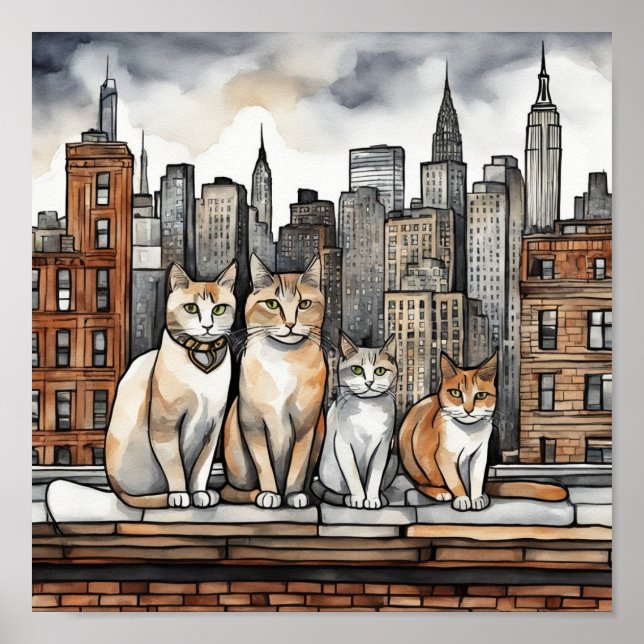 Poster New York City Cats (watercolor) (Frente)