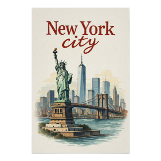 Pôster New York City – Iconic Statue & Skyline Poster