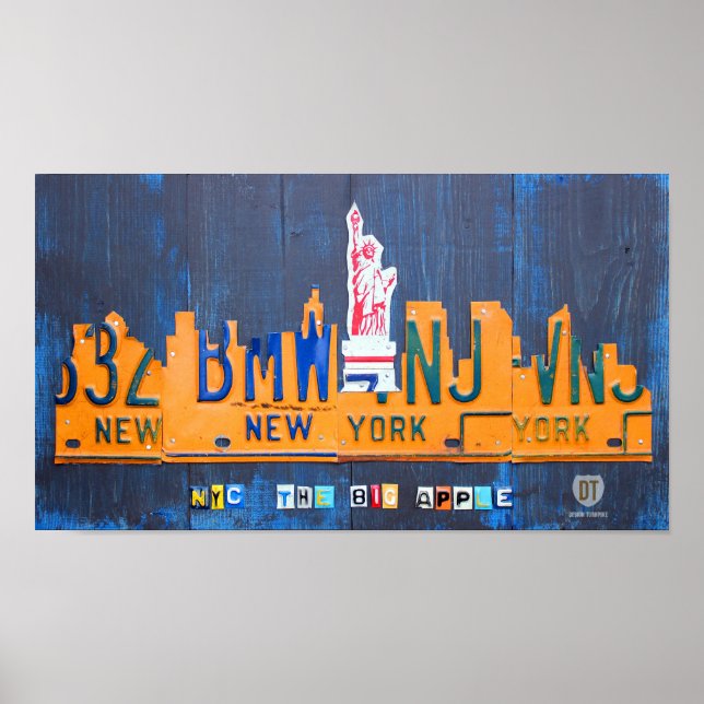 Pôster New York City Skyline License Plate Art (Frente)