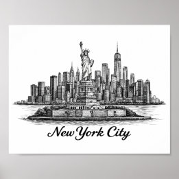 Poster New York City Skyline Line Art Illustration