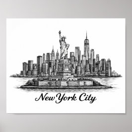 Poster New York City Skyline Line Art Illustration