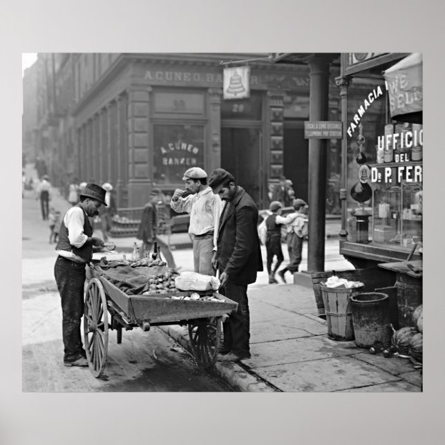 Pôster New York Clam Seller na Mulberry Bend 1900 (Frente)