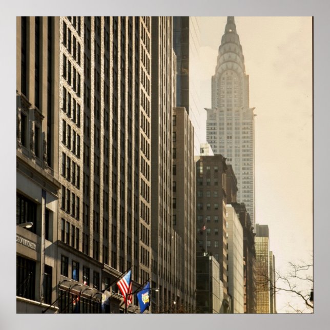Pôster New York, E 42 Rua e Chrysler Building (Frente)