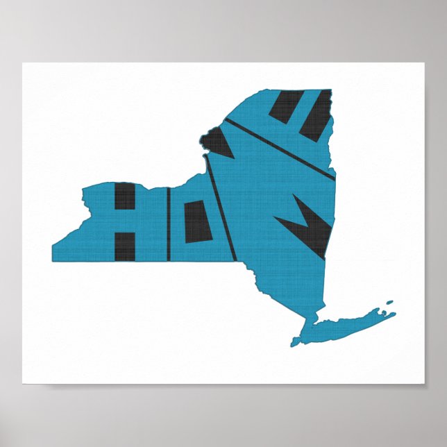 Poster New York Map Shaped Home State Blue and Black (Frente)