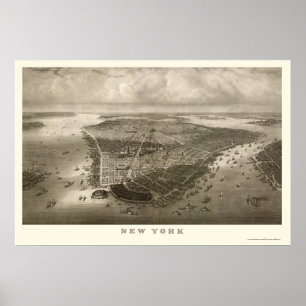 Poster New York, mapa panorâmico de NY - 1851