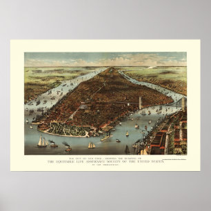 Poster New York, mapa panorâmico de NY - 1883