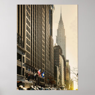 Poster New York, rua de E 42 e construção de Chrysler