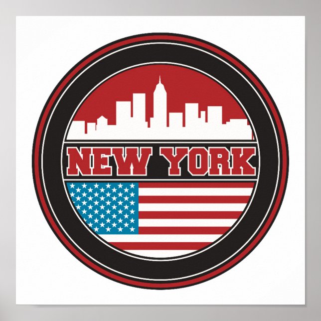 Pôster New York Skyline | United States Flag (Frente)