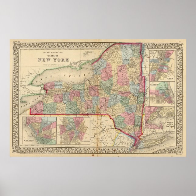 Poster New York State Map by Mitchell (Frente)
