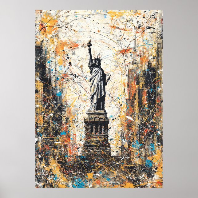 Poster New York Statue of Liberty Abstract Drip Painting (Frente)